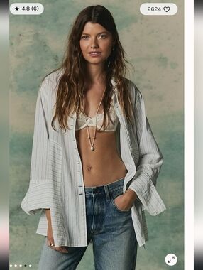 We The Free Sun Gazer Button DowLight Blue Striped Shirt - Relaxed Fit Small